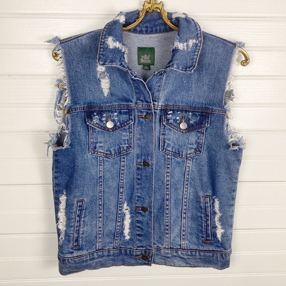 Wild Fable Distressed Denim Cut-off Vest Size XS - Picture 1 of 4